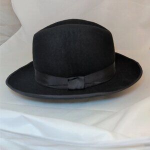 Wegener, Black Fedora Crown 6” Circ 22.5” With Ribbon Band Sz fits 7 1/8